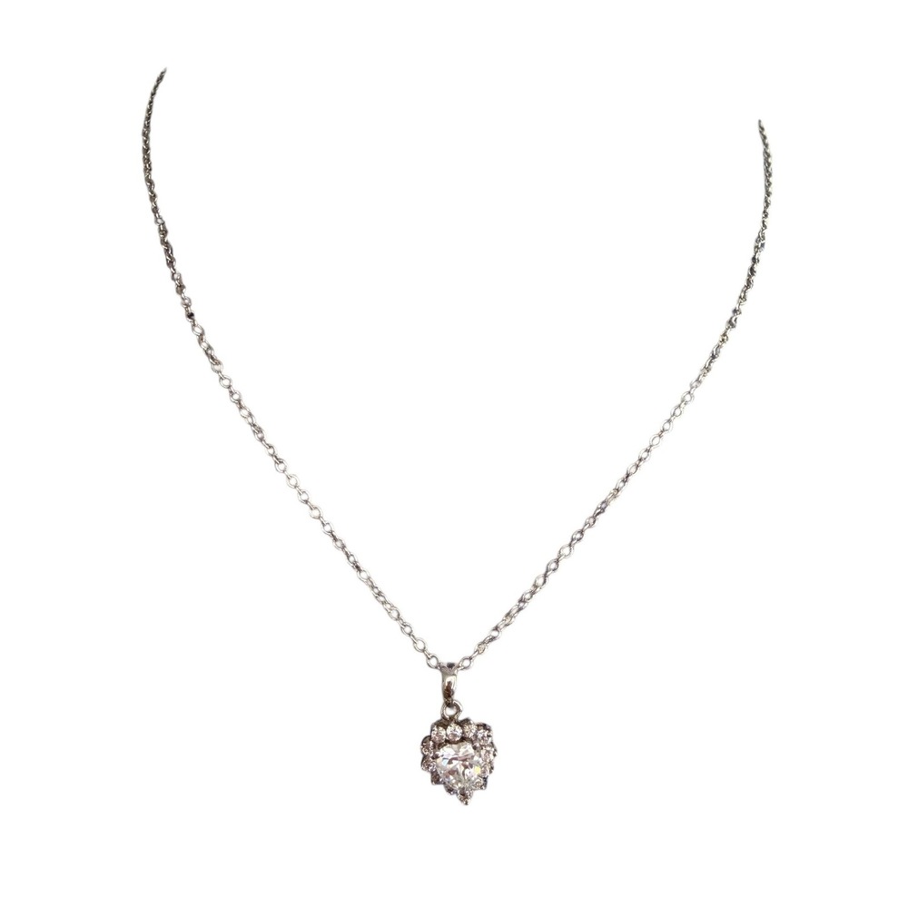Heart Shaped Sparkling Pendant Necklace Sterling Silver Chain Women Jewelry Gift